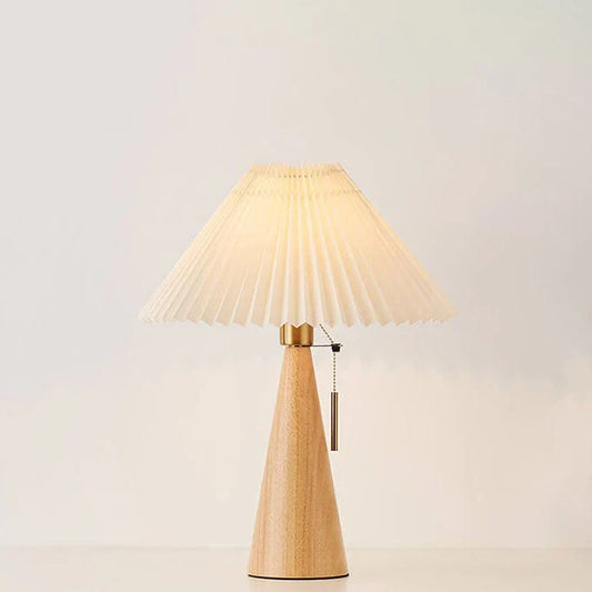 Japanische Holztischlampe mit plissiertem Stoffschirm