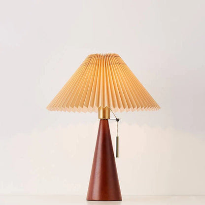 Japanische Holztischlampe mit plissiertem Stoffschirm